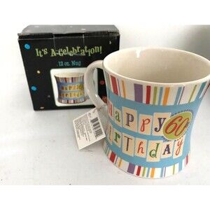 Russ Happy 60th birthday coffee mug cup 12oz. NIB Dishwasher microwave safe